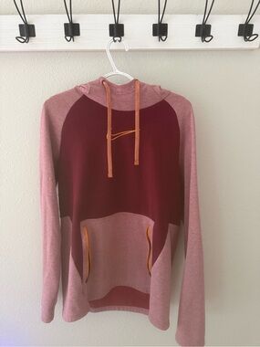 Nike Maroon & Pink Thermal Pullover Hoodie with Orange Drawstrings
